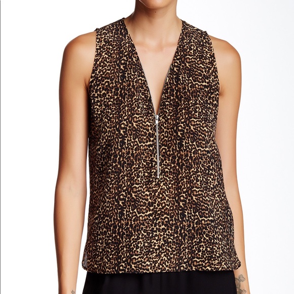 The Kooples Silk Leopard Half Zip Tank - Picture 1 of 8